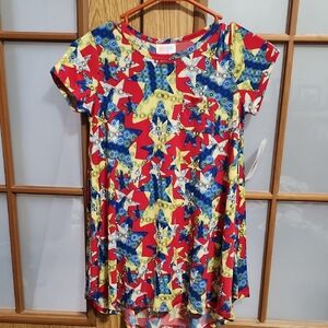 LuLaRoe Scarlett Red and Blue Starburst Dress